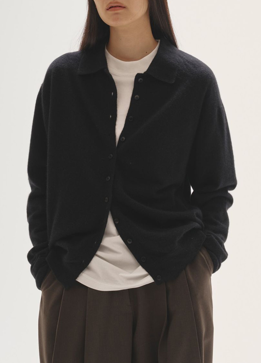 毛混針織POLO領上衣